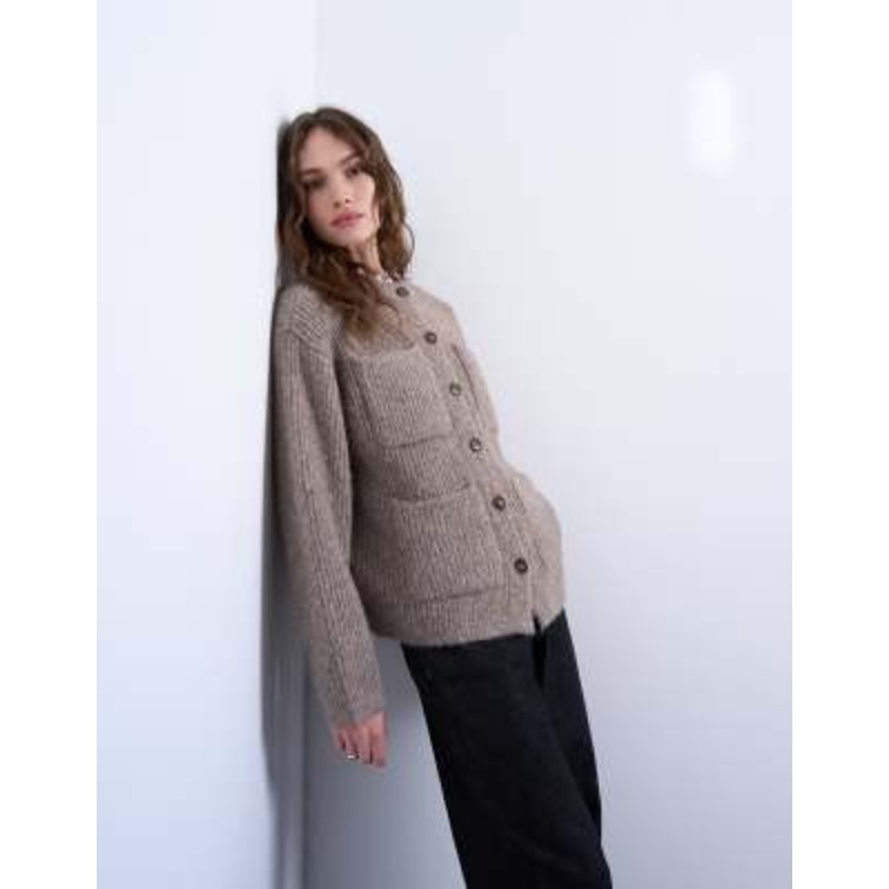 Topshop knit double pocket jacket in oat