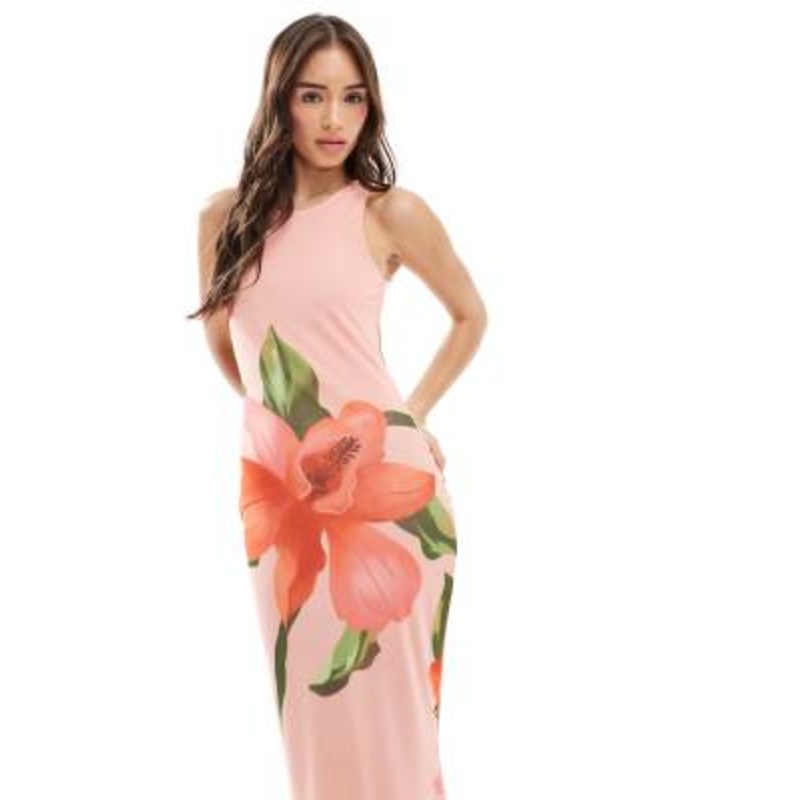 Vero Moda sleeveless seam front mesh dress in overblown hibiscus floral print