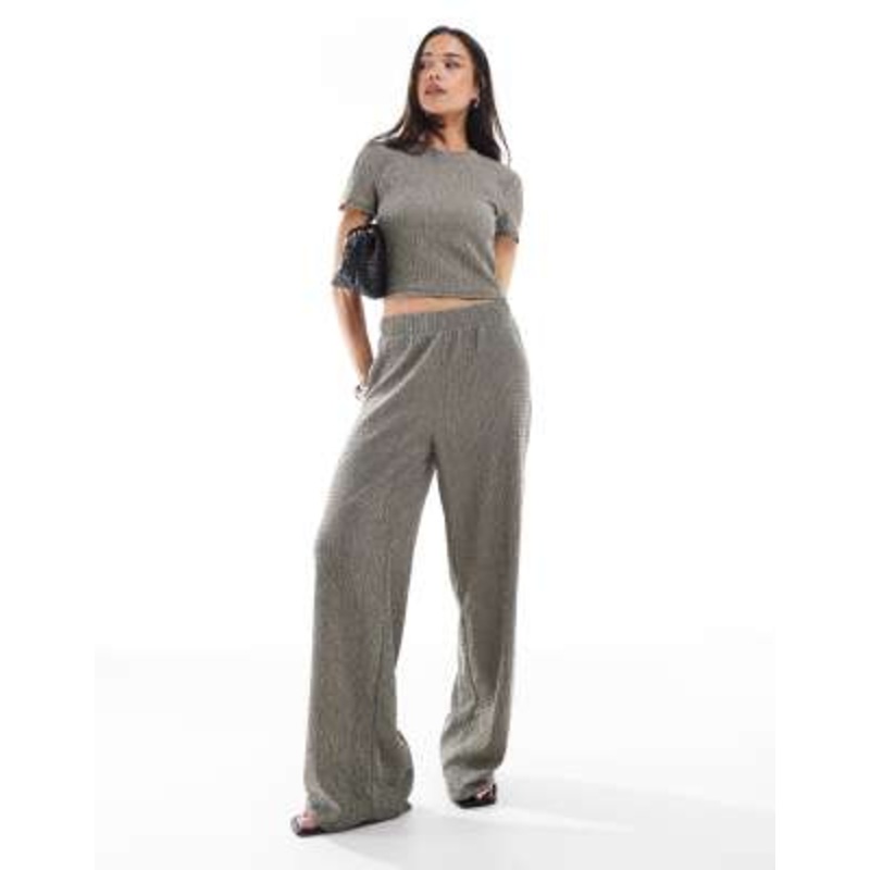 Vero Moda textured jersey top and pants set in black & white spacedye