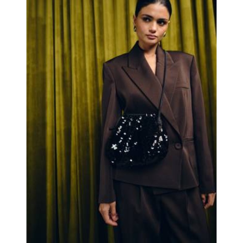 Becksondergaard Bonita sequin pillow clutch bag with crossbody strap in black