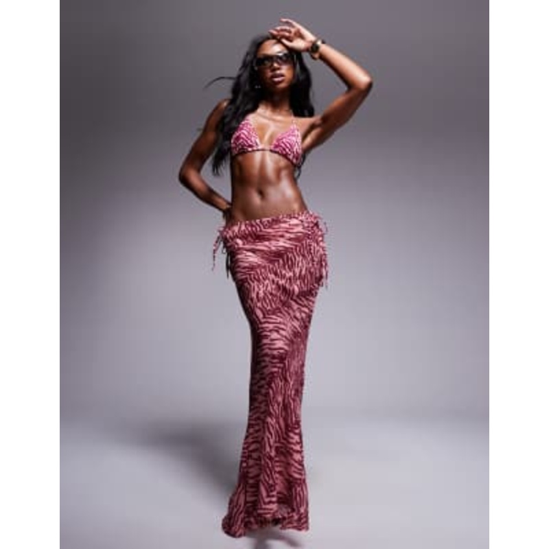 Candypants zebra polygeorgette maxi beach skirt in pink