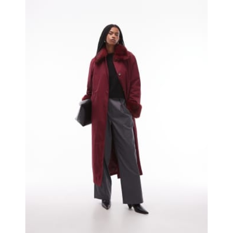 COLLUSION longline faux fur trim trench coat