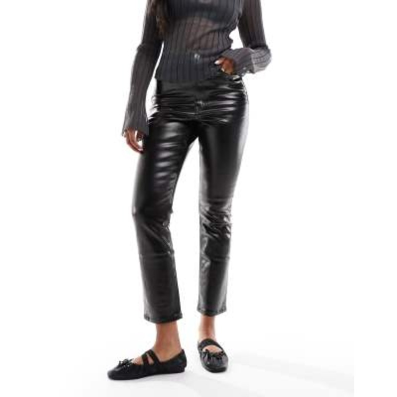 River Island coated straight jeans in black