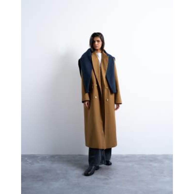 Topshop chuck on tailored 6 button formal coat in tan