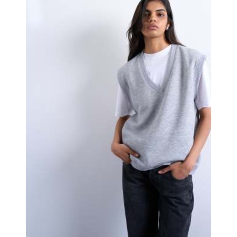 Topshop v-neck sweatshirt fabric vest in heather gray