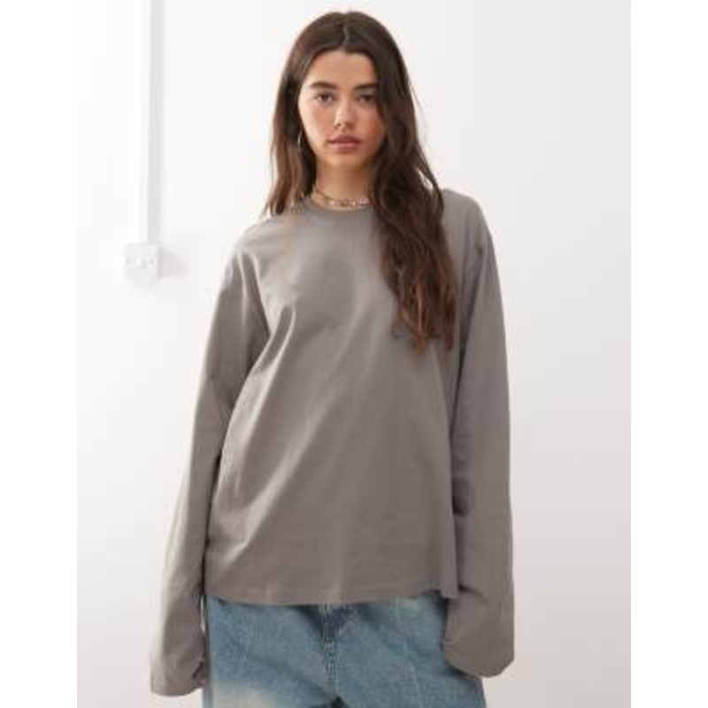 Weekday boxy fit oversized long sleeve t-shirt in dark gray