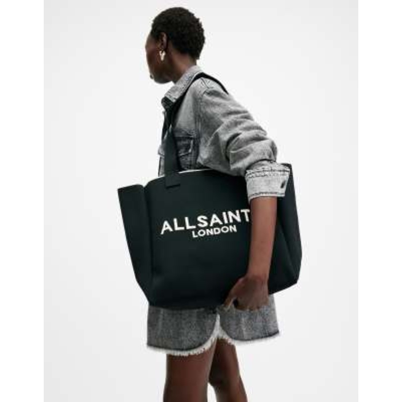 AllSaints Izzy large knit tote bag in black