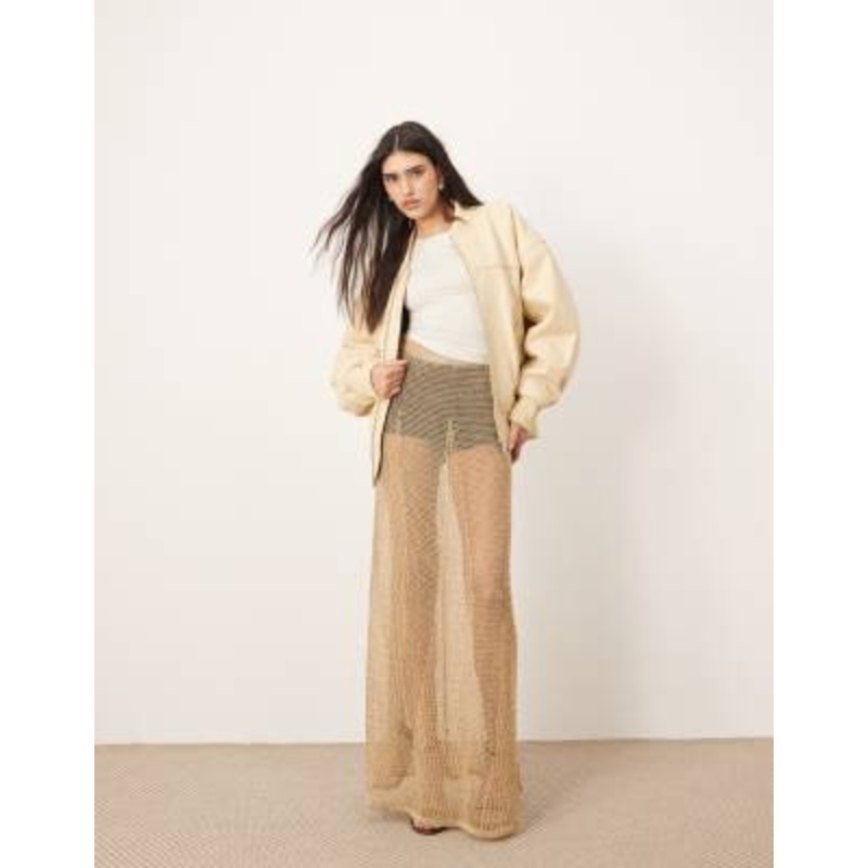 ARRANGE metallic knitted sheer sweeping maxi skirt in gold