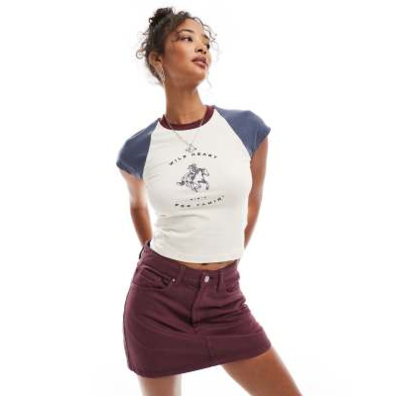 Cotton On original denim mini skirt in berry