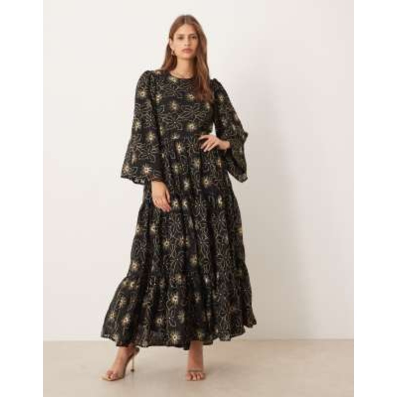 Dream Sister Jane embroidered smock mini dress in black