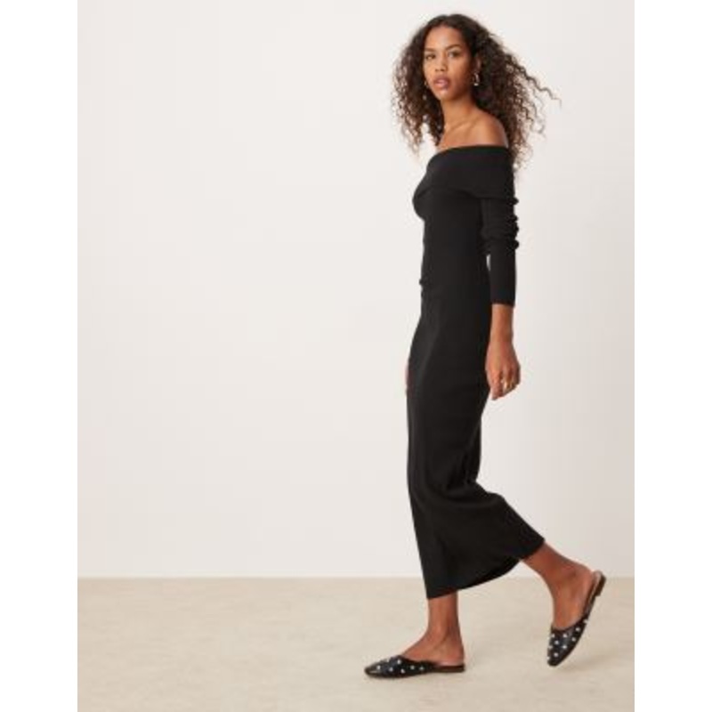 Glamorous off shoulder maxi knitted dress in black