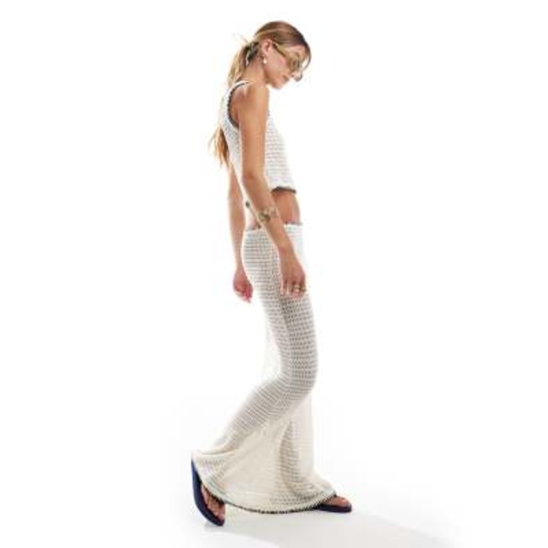 Vero Moda crochet maxi skirt with whipstitch detail in cream – part of a set