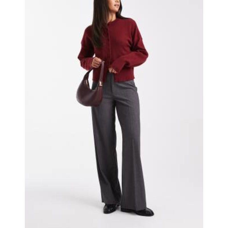 Vero Moda straight leg dress pants with creased front in dark heather gray