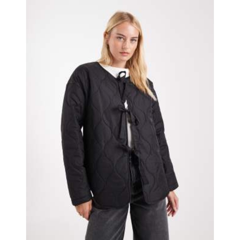 Vero Moda Tall tie front quilted jacket in black