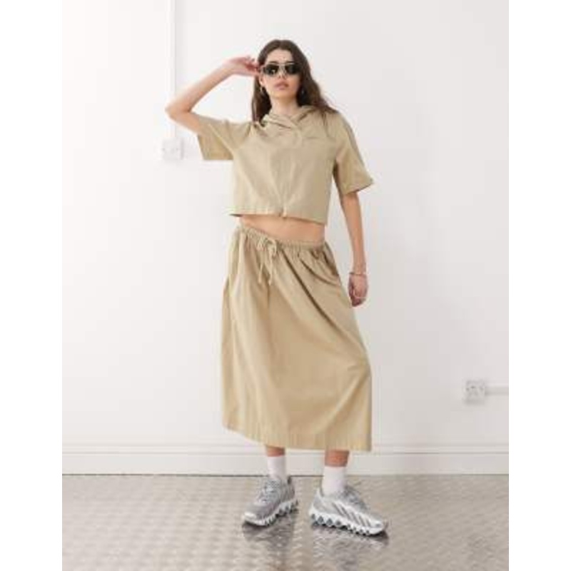 COLLUSION tie low rise maxi skirt in stone