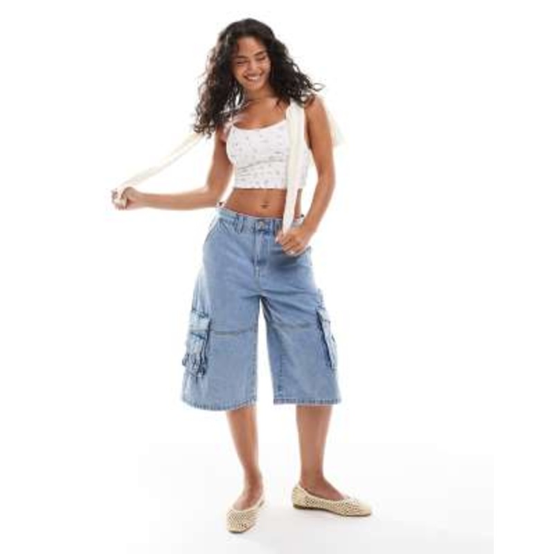 Cotton On 91 baggy denim jorts in cleanwater blue