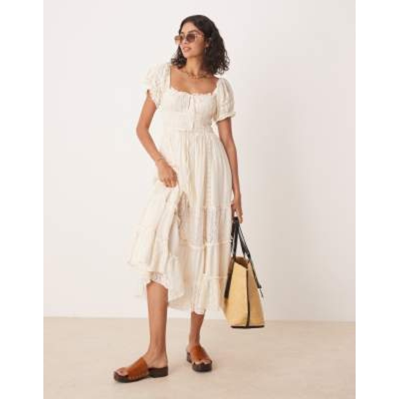 Free People falling sun lace insert midi dress in tea