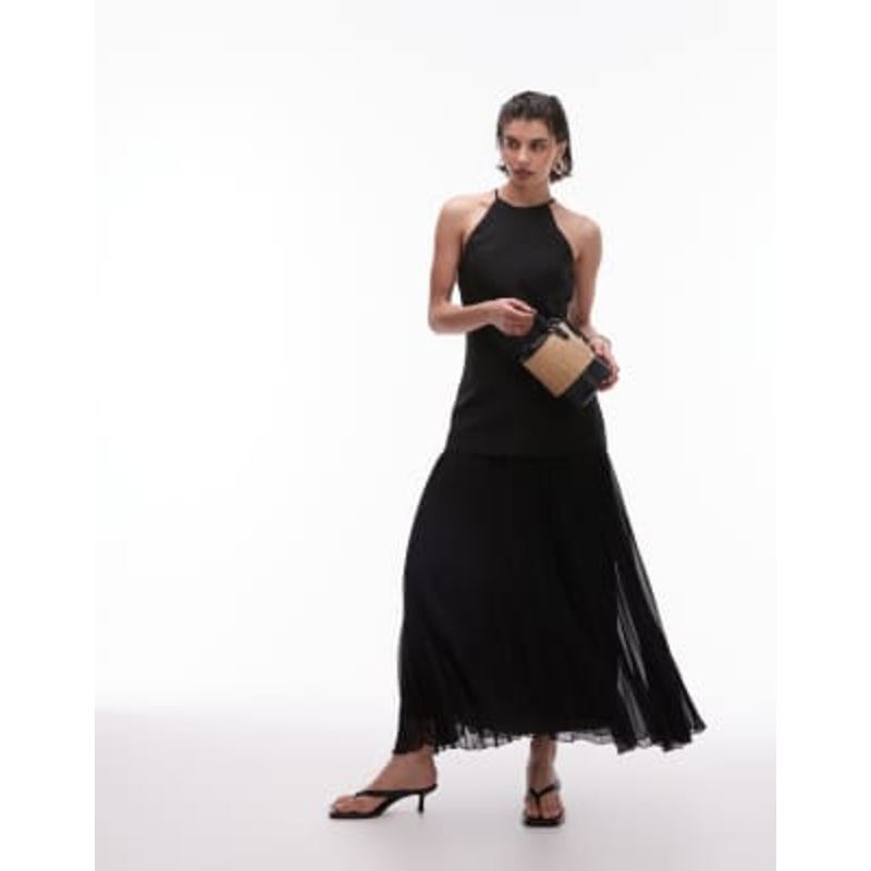 Mango hybrid maxi dress with pleated hem in black