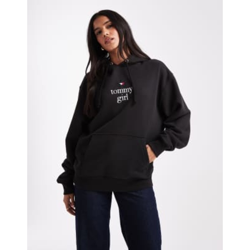 Tommy Jeans Tommy Girl star logo hoodie in black