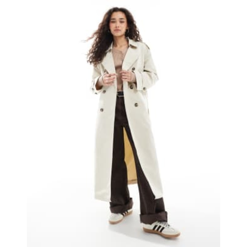 Vero Moda longline belted trench coat in oatmeal