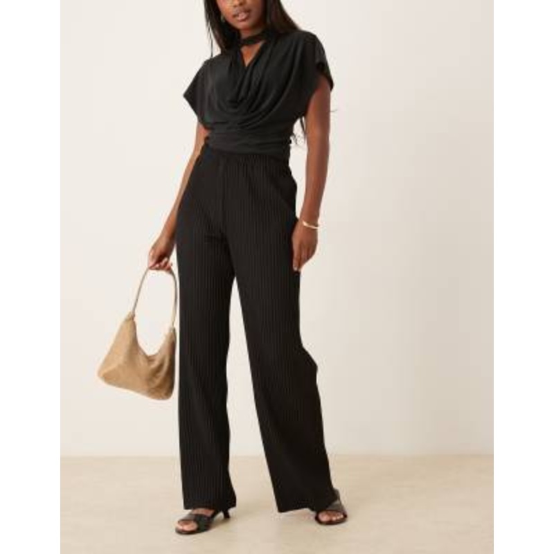 YAS plisse wide leg pants in black