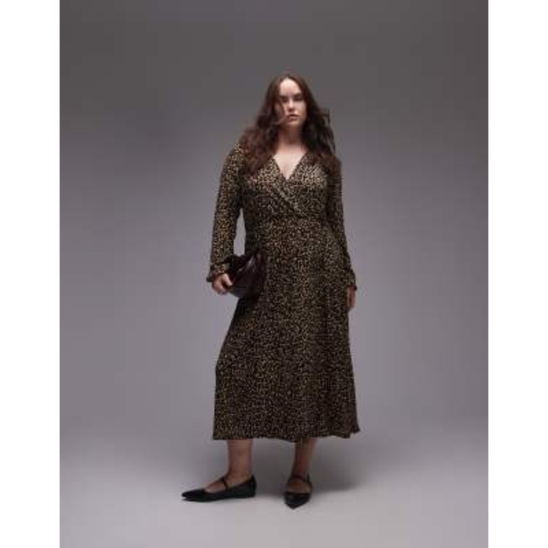 Mango curve leopard print midi dress in brown
