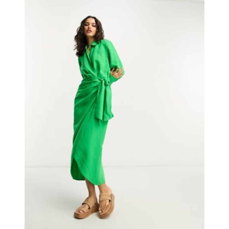 & Other Stories wrap midi dress in green