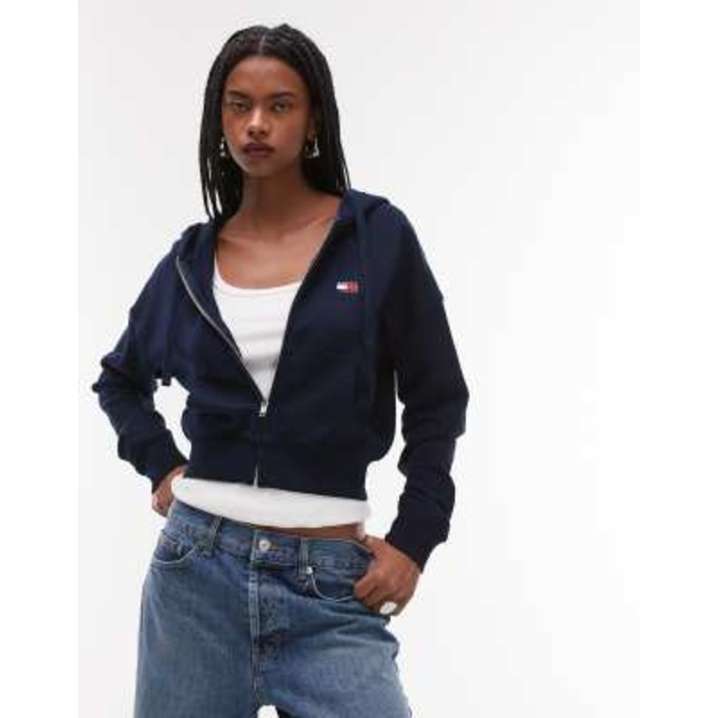 Tommy Jeans boxy zip up hoodie in navy