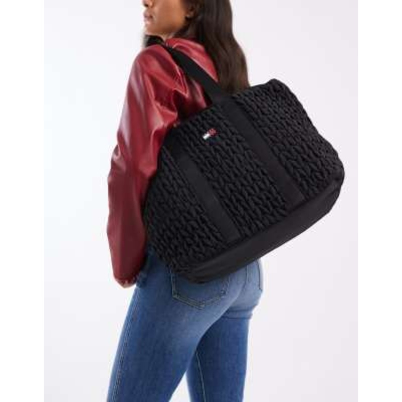 Tommy Jeans large quilted tote bag in black
