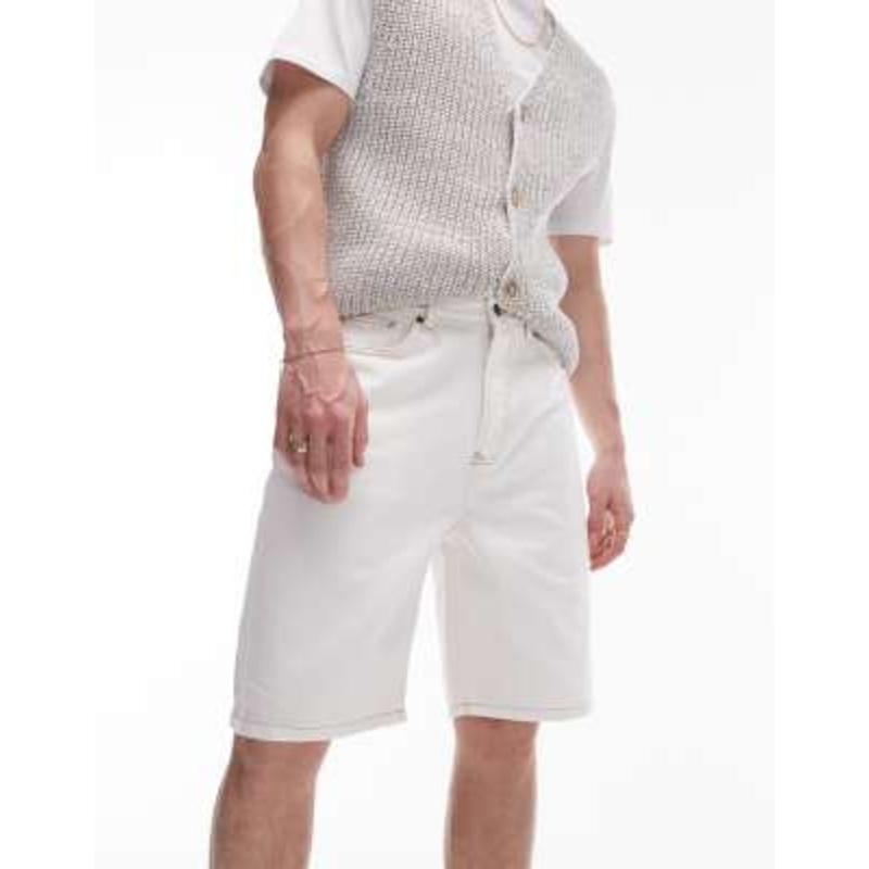 Topman wide leg denim shorts in ecru