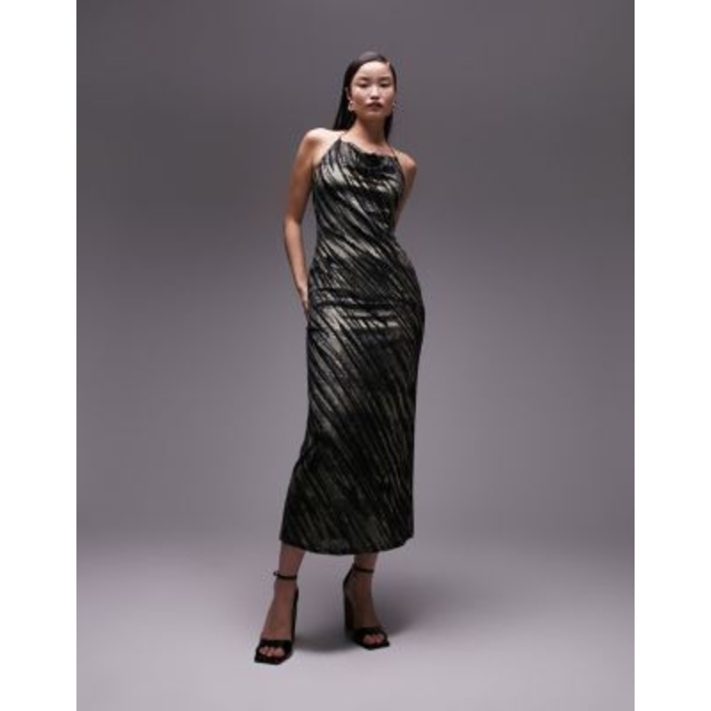 Topshop metallic animal devore midi slip dress in multi