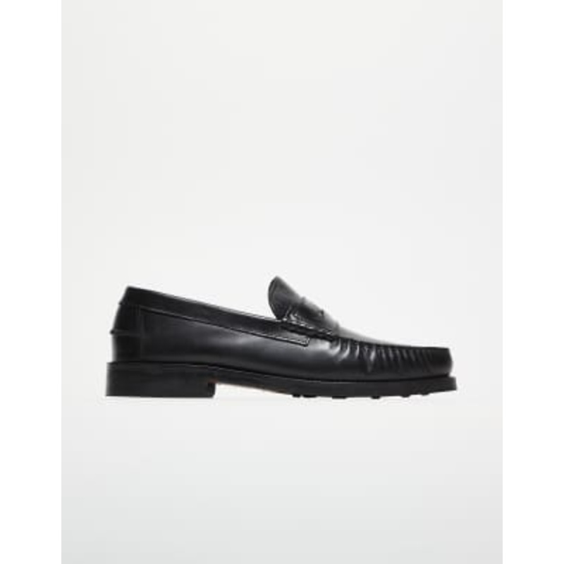 Walk London Dalston Penny loafers in black embossed leather