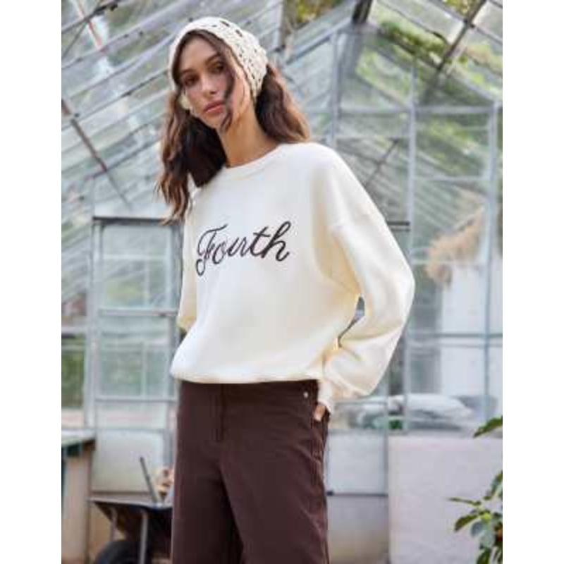 4th & Reckless oversized embroidered logo sweatshirt in cream