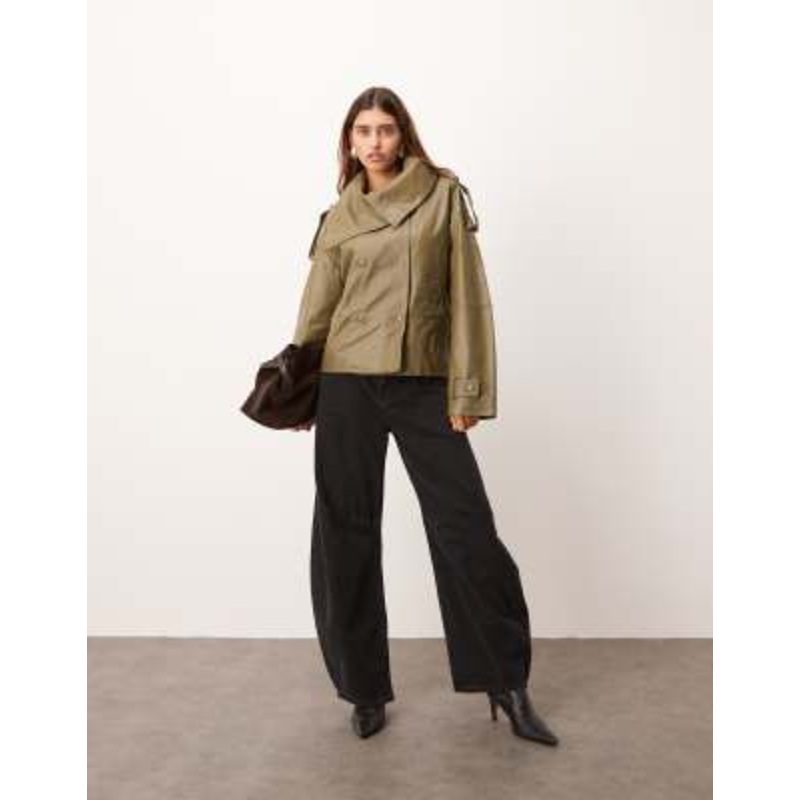 ARRANGE soft leather jacket in olive green