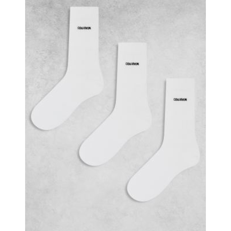 COLLUSION Unisex branded sock 3 pack in white