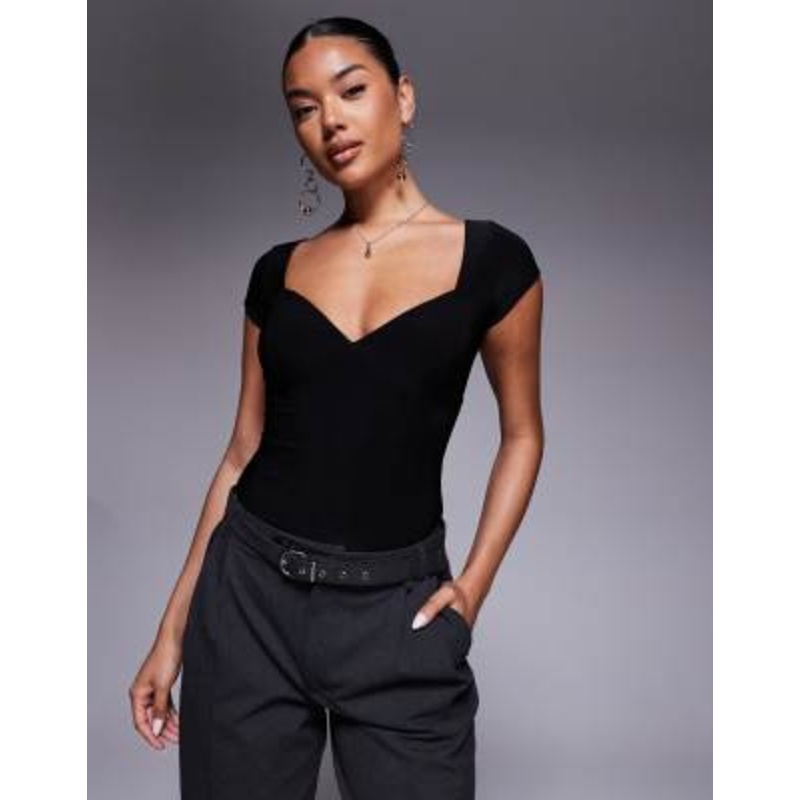 Fashionkilla slinky double layered cap sleeve top in black