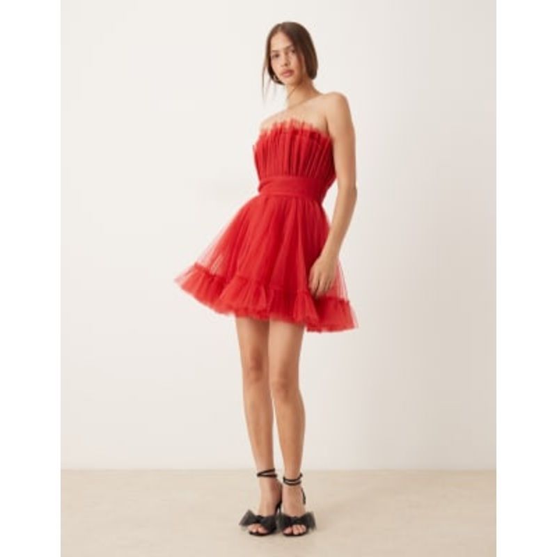 Lace & Beads bandeau structured mini dress in red