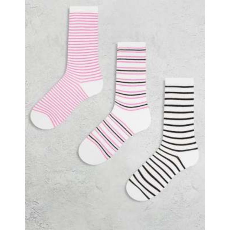 Monki 3 pack ankle socks in pink stripes
