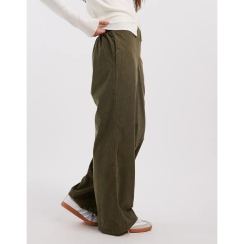 Vero Moda soft mini cord wide leg pull-on pants in khaki