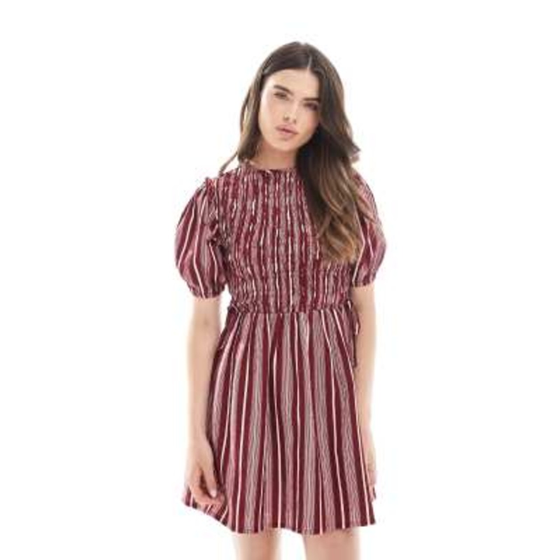 Wednesday’s Girl striped shirred detail mini dress in red