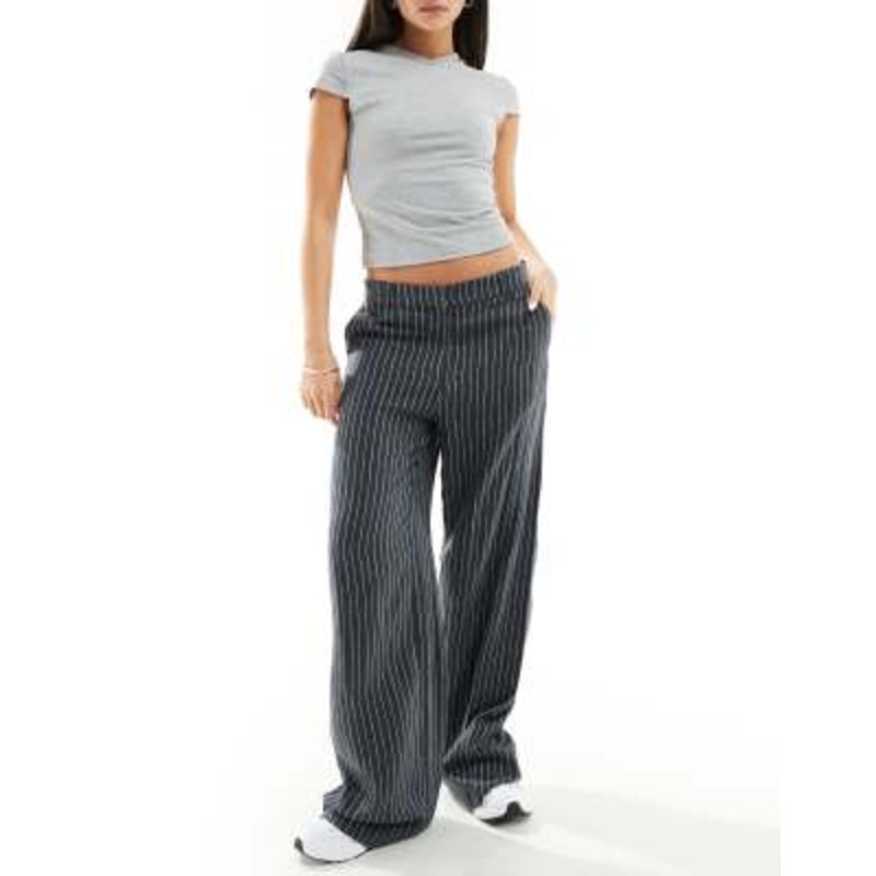 Weekday Emmie linen blend tailored pants in gray pinstripe