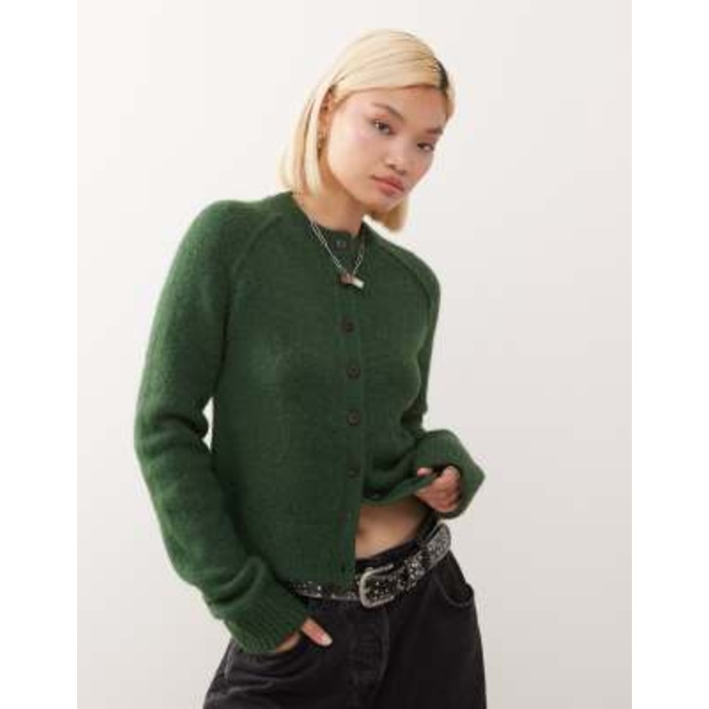 Weekday wool blend fitted cardigan in heathered dark green