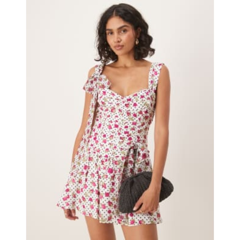 For Love & Lemons Betty ruched mini dress in white bud print