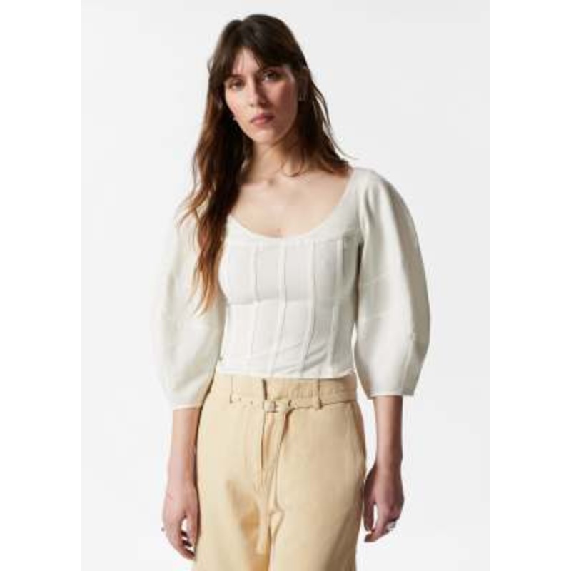 & Other Stories woven corset blouse with volume sleeves in off-white