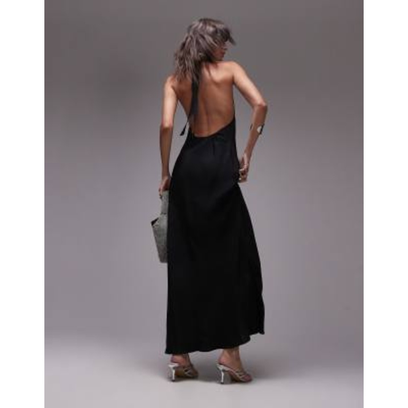 Topshop relaxed halterneck maxi dress in black