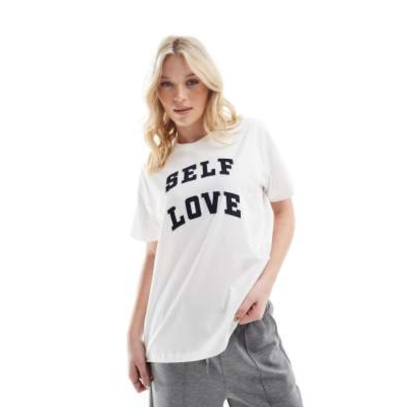 Vero Moda oversized T-shirt with ”Self Love” motif in white