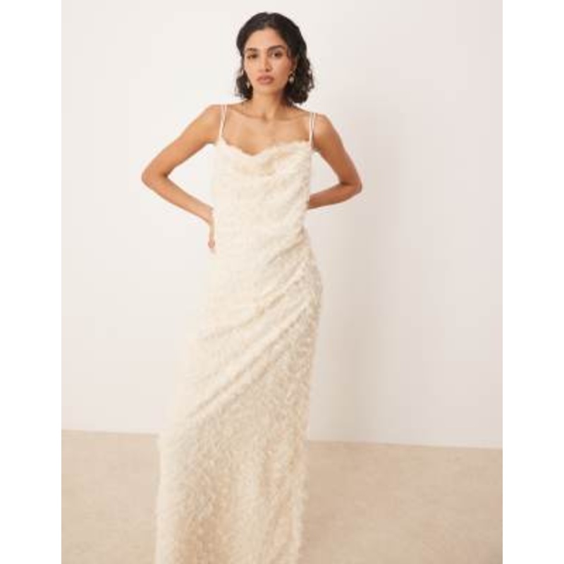 VILA cowl neck textured cami maxi dress in cream