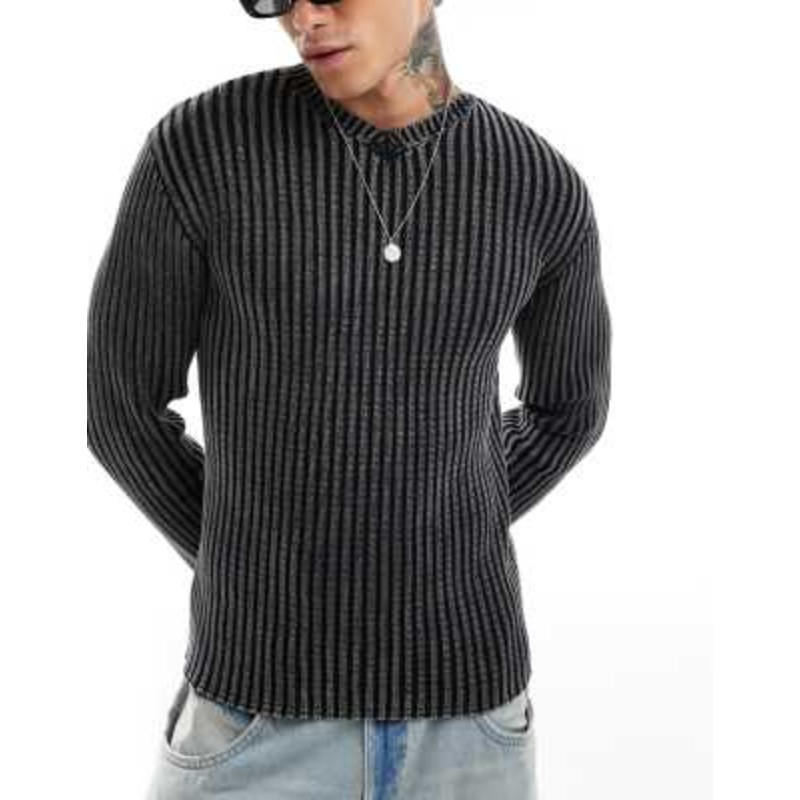Weekday Morris slim v neck sweater in washed black