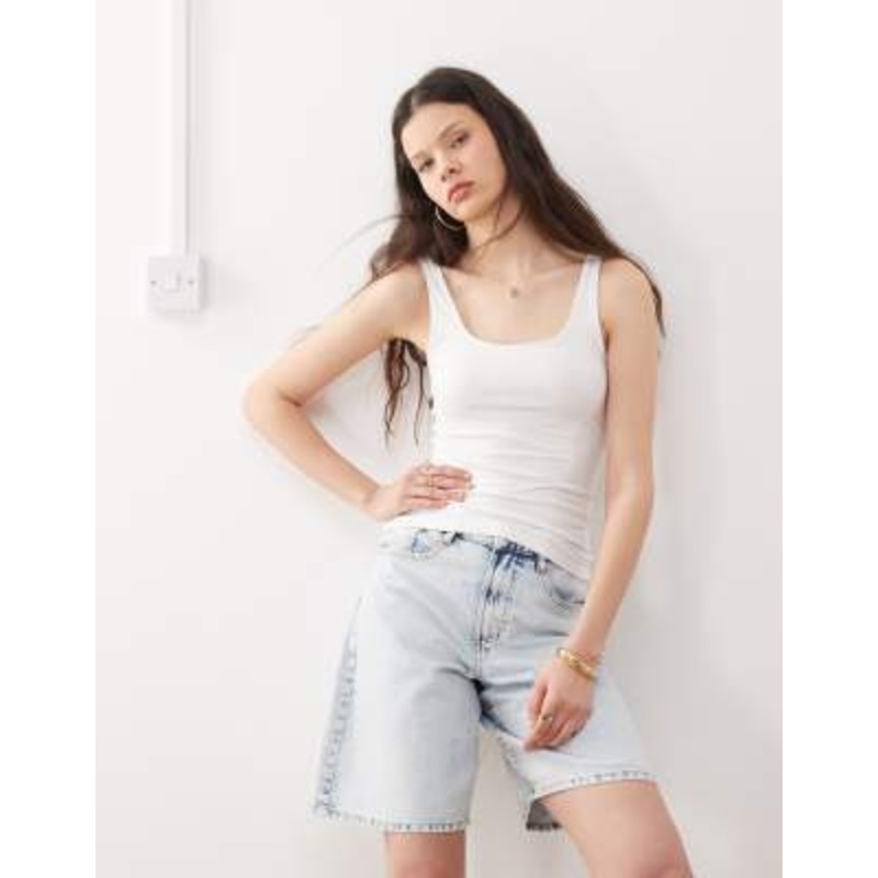 Weekday square neck scoop back tank top in white