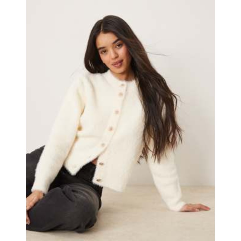 YAS knitted textured cardigan in cream
